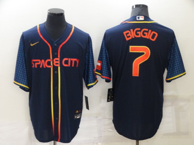 Men's Houston Astros Craig Biggio Navy Space City Jersey baseball jersey product view 1