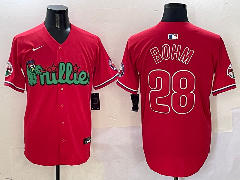 Men's Philadelphia Phillies Alec Bohm #28 Red Player Jersey1 baseball jersey product view 1