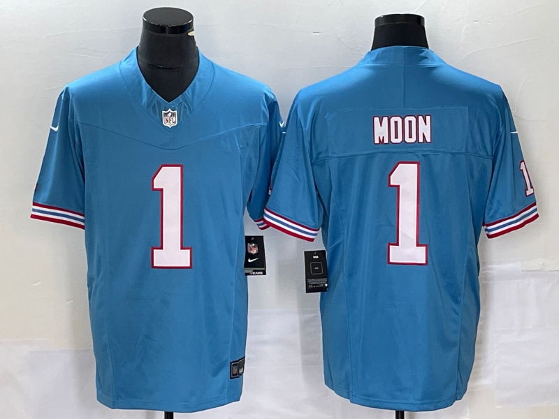 Men's Tennessee Titans Warren Moon Light Blue Oilers Throwback Retired Player Game Jersey hockey jersey product view 1