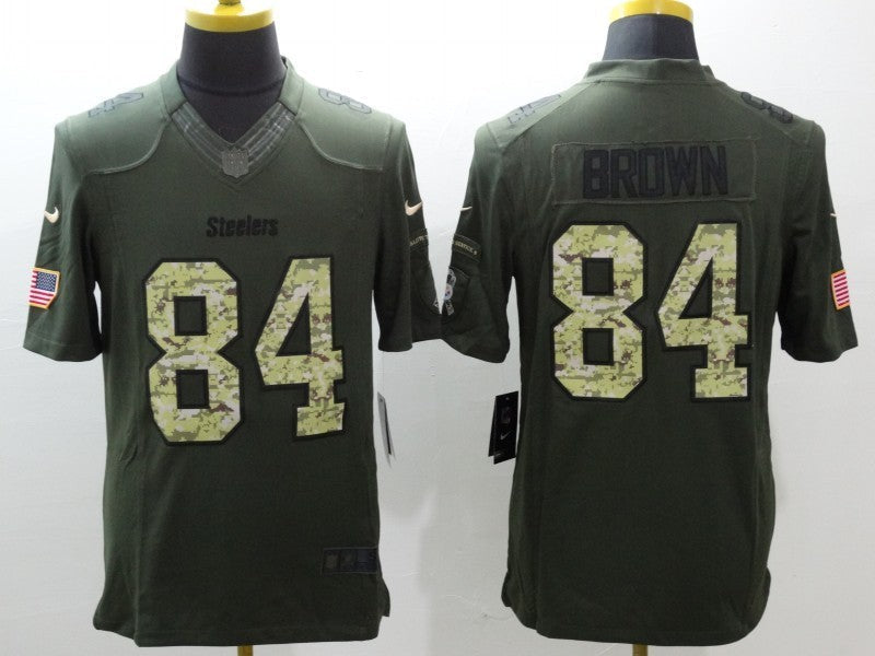 Men's Pittsburgh Steelers Antonio Brown #84 Army Green Game Jersey2 football jersey product view 1