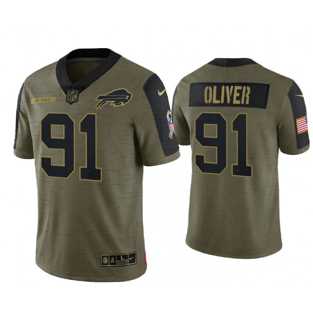 Men's Buffalo Bills #91 Ed Oliver 2021 Olive Salute To Service Limited Stitched Jersey football jersey product view 1