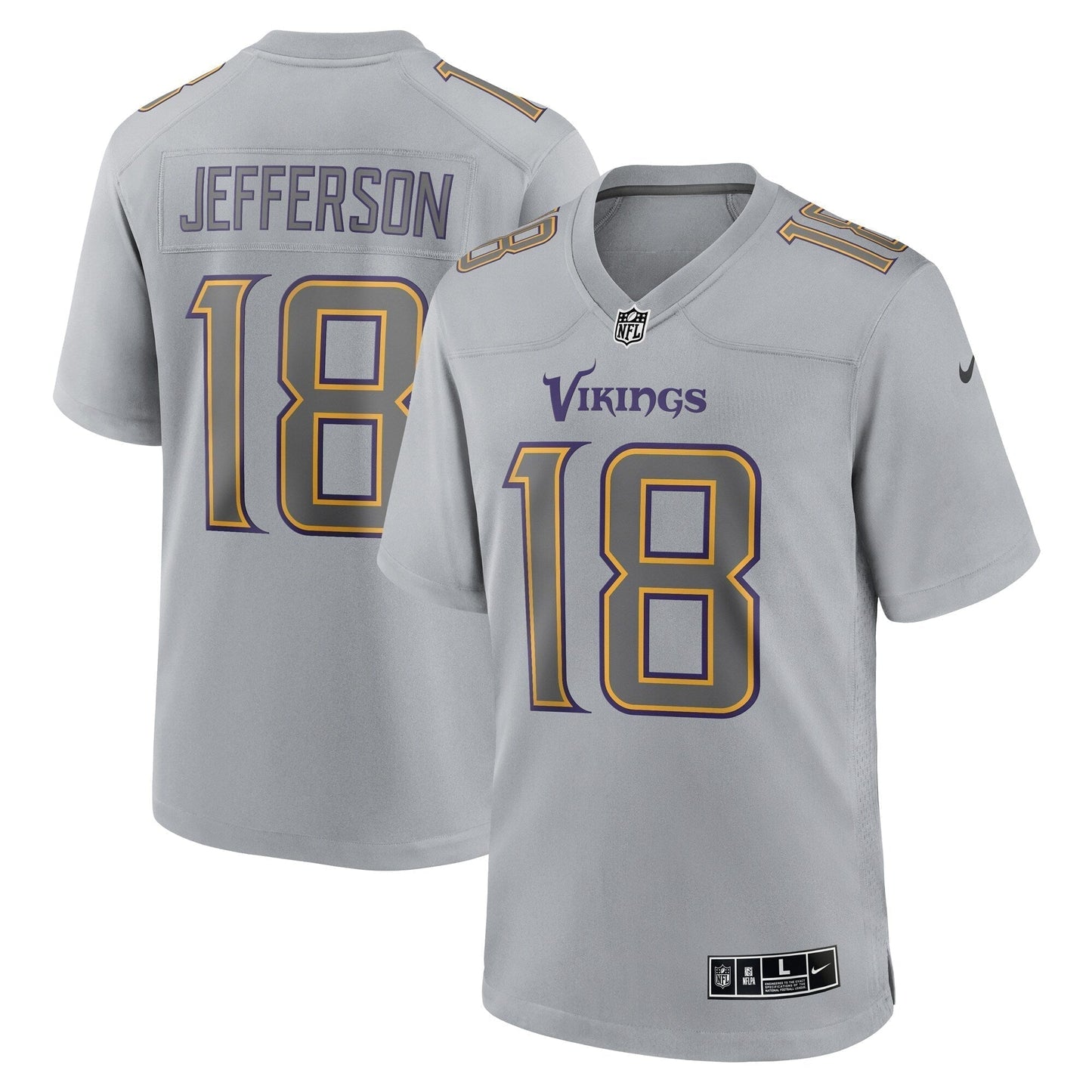 Justin Jefferson Minnesota Vikings Atmosphere Fashion Game Jersey - Gray football jersey product view 1