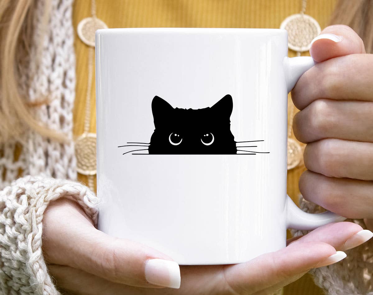 Cat Peaking -  Funny Cute Cat Coffee Mug Unisex T-shirt, Sweatshirt, Hoodie, Long Sleeve Tee - T-Shirt, Sweatshirt, Hoodie