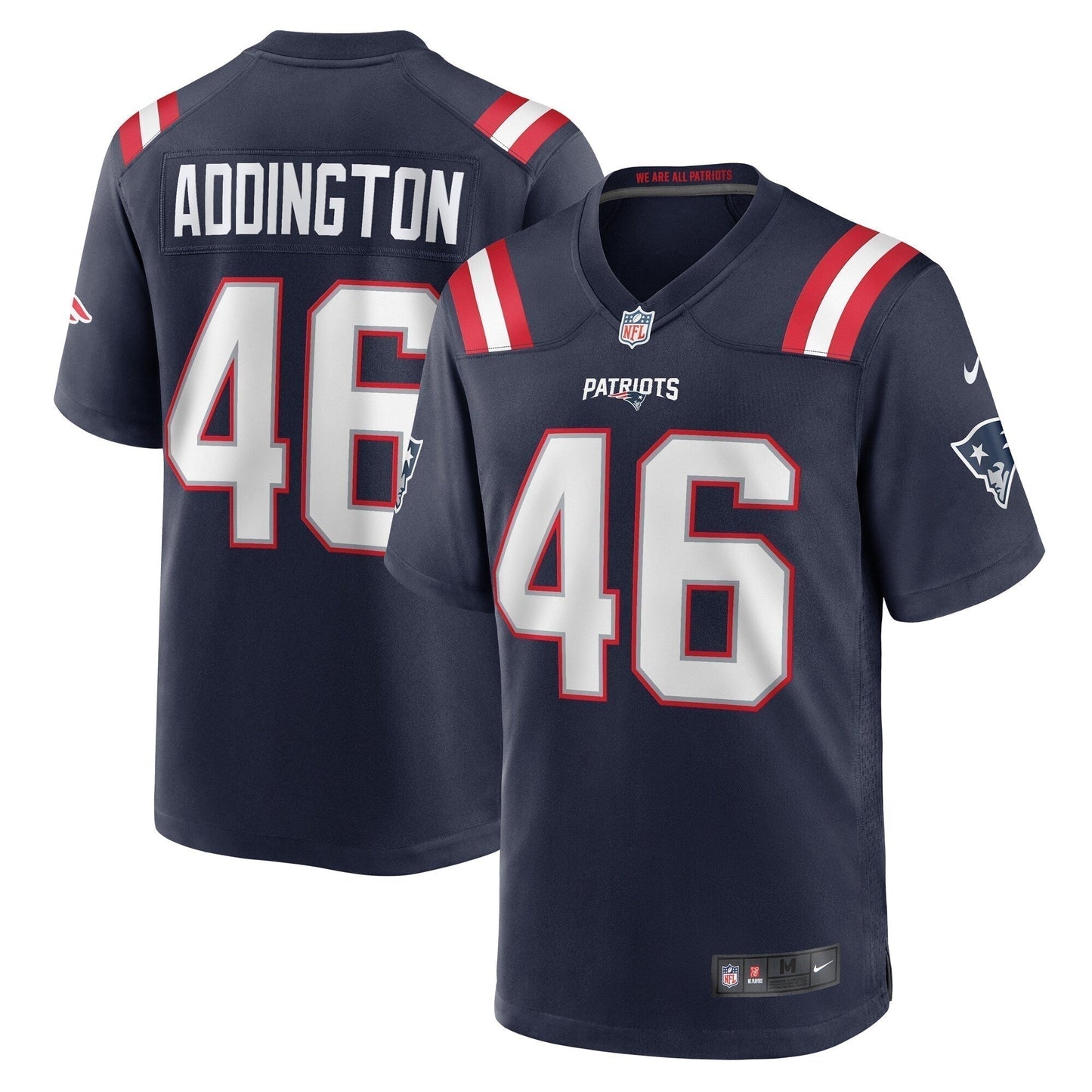 Tucker Addington New England Patriots Home Game Jersey - Navy football jersey product view 1