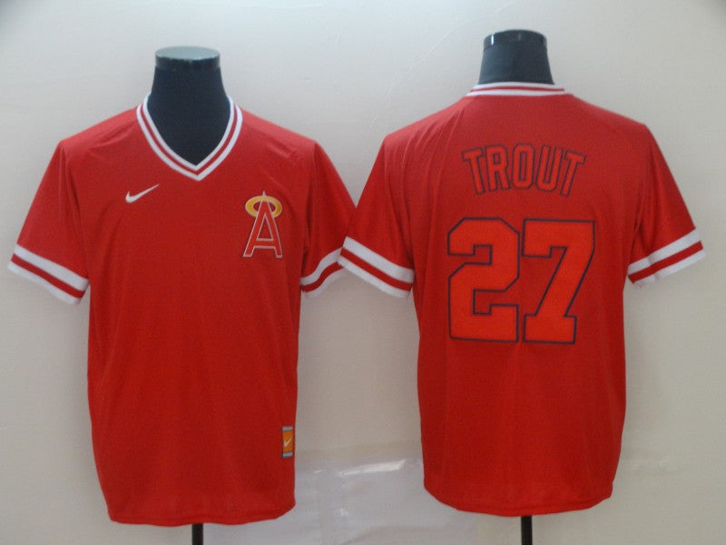 Men's Los Angeles Angels Mike Trout #27 Red Printed Baseball Jersey1 baseball jersey product view 1