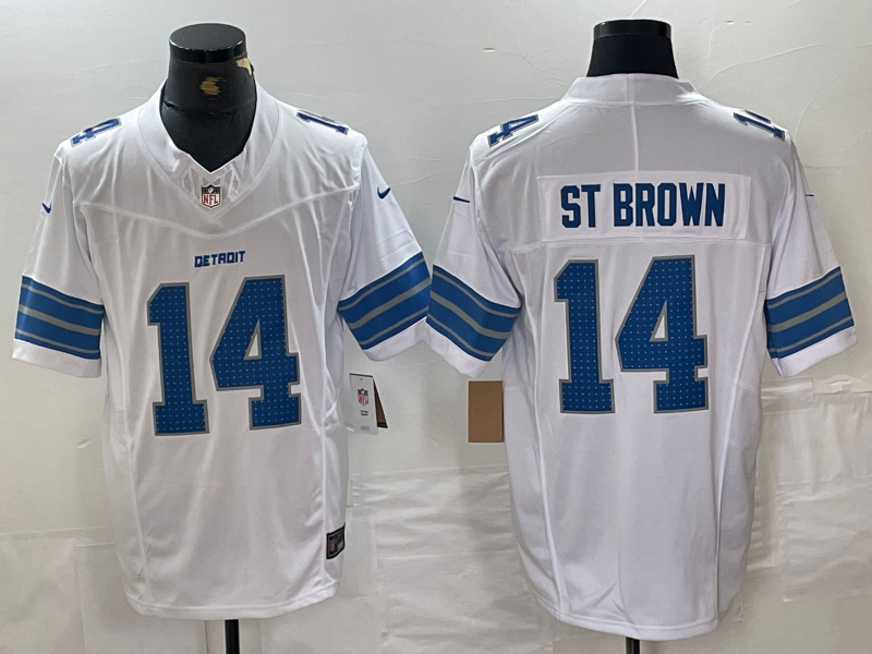 Men's Detroit Lions Amon-Ra St. Brown #14 White Vapor F.U.S.E. Limited Jersey1 football jersey product view 1