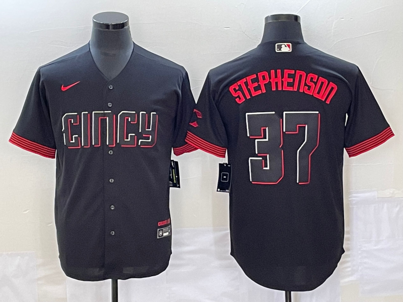Men's Cincinnati Reds Tyler Stephenson Black 2023 City Connect Replica Player Jersey baseball jersey product view 1