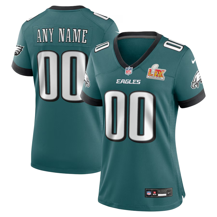 Women's Philadelphia Eagles Midnight Green Super Bowl LIX Custom Game Jersey football jersey product view 1