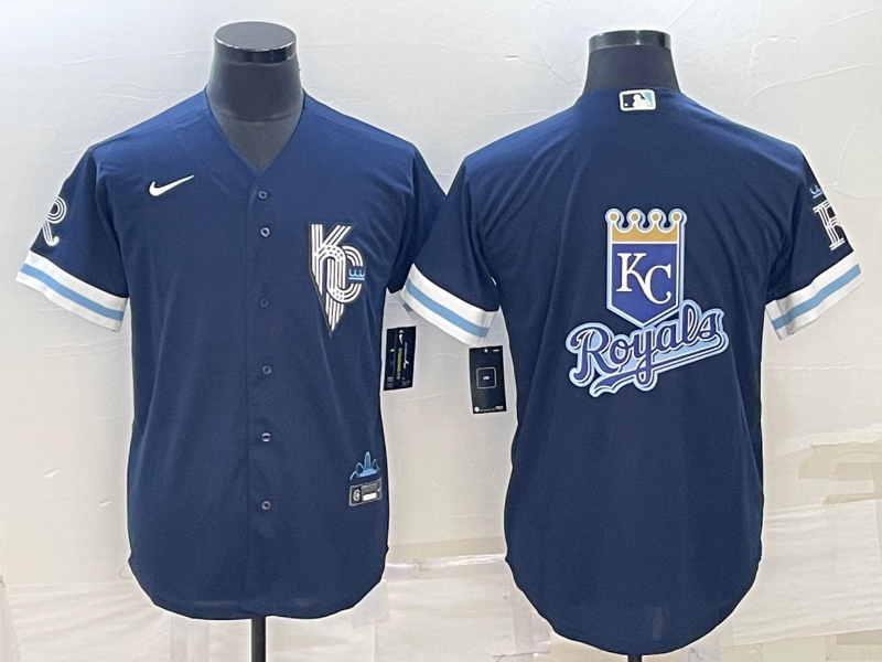 Men's Kansas City Royals Navy Alternate Replica Team Logo Jersey baseball jersey product view 1