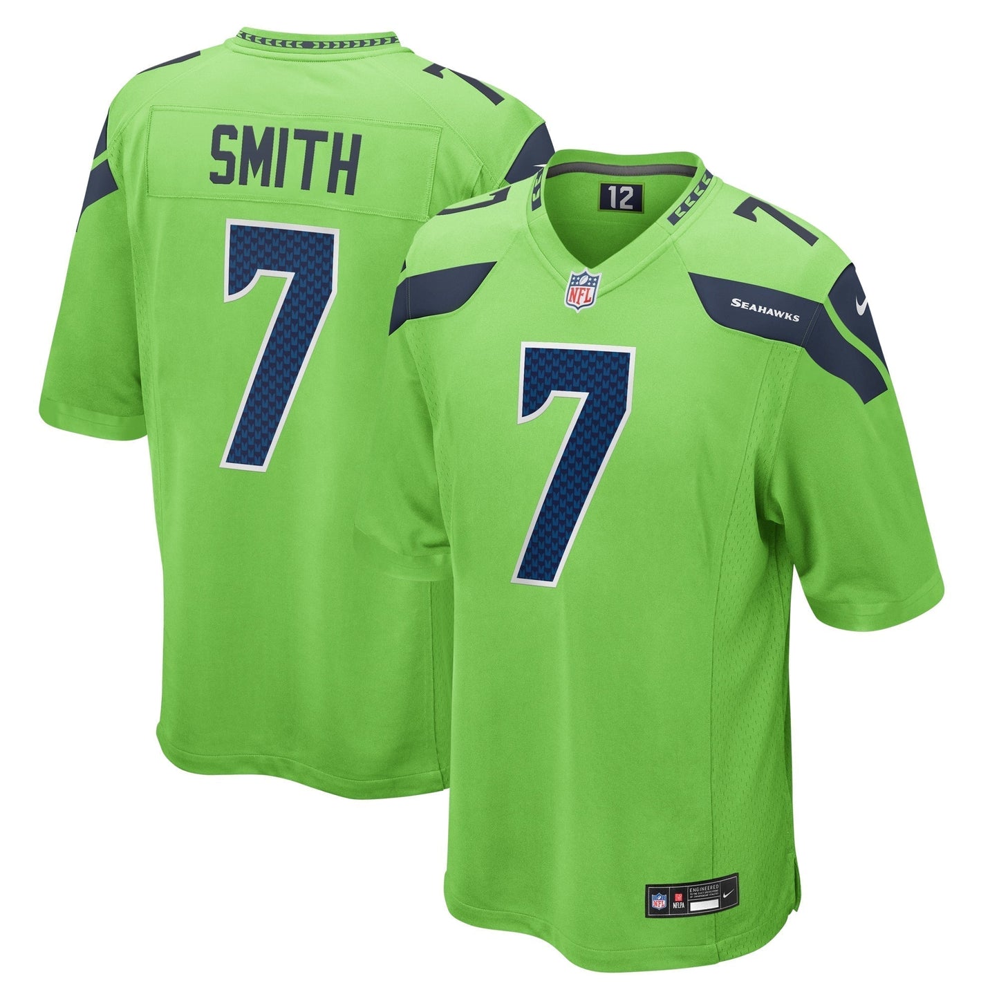 Geno Smith Seattle Seahawks Game Jersey - Neon Green football jersey product view 1