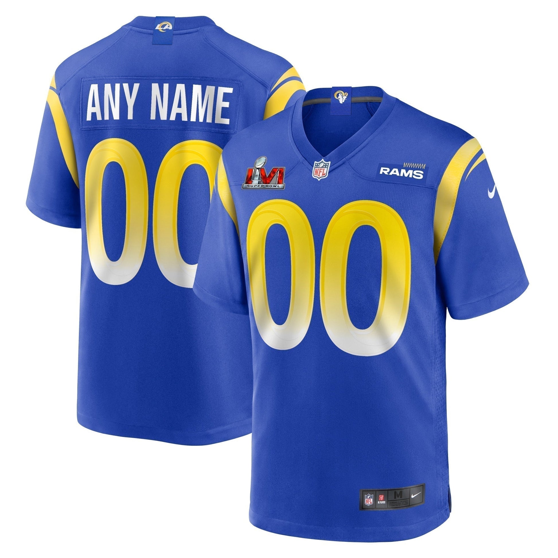 Los Angeles Rams Super Bowl LVI Game Custom Jersey - Royal football jersey product view 1