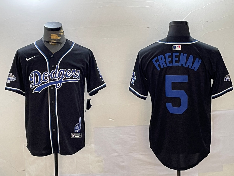 Men's Los Angeles Dodgers Freddie Freeman #5 Black Replica Player Jersey baseball jersey product view 1