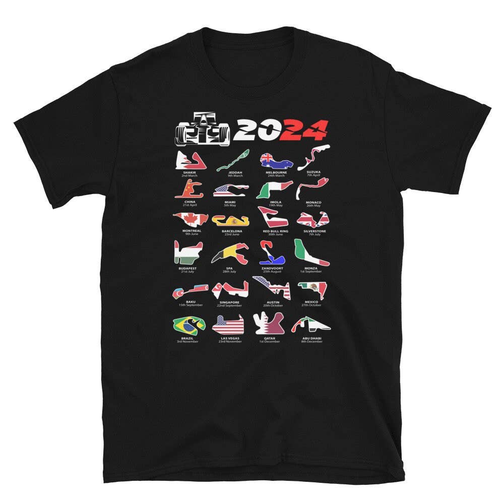 Formula 1 2024 Season T-Shirt with Circuit Designs Unisex T-shirt, Sweatshirt, Hoodie, Long Sleeve Tee - T-Shirt, Sweatshirt, Hoodie