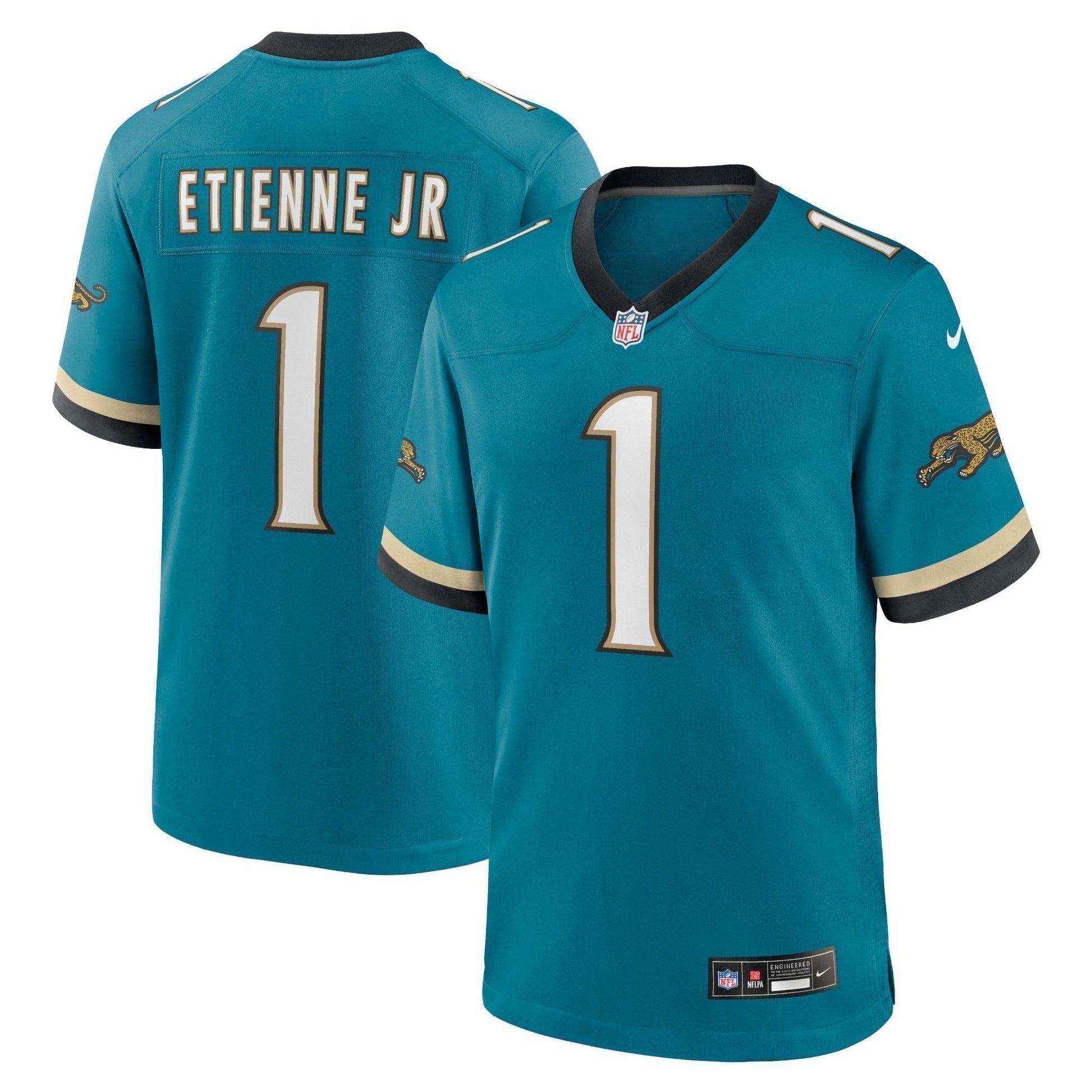 Travis Etienne Jr Jacksonville Jaguars Prowler Throwback Game Jersey - Teal football jersey product view 1