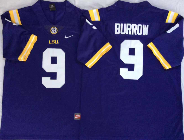 Men's LSU Tigers Joe Burrow #9 Purple Player Game Jersey sports jersey product view 1