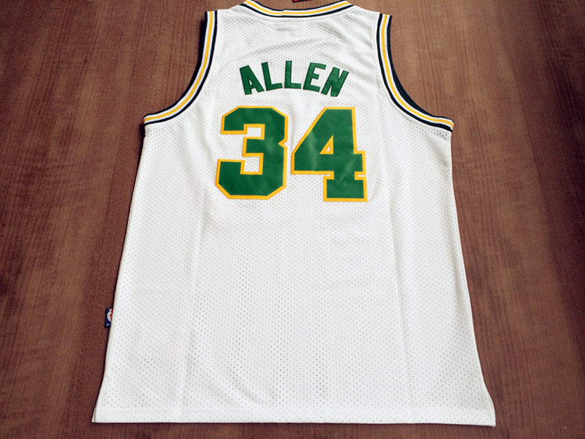 SuperSonics No. 34 Ray Allen Retro White Premium Mesh basketball jersey product view 2