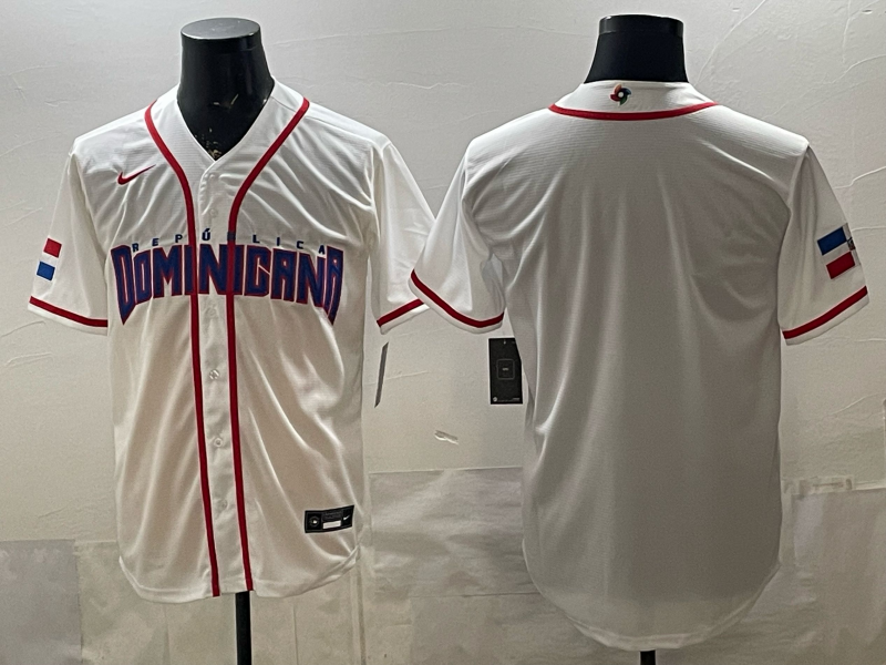 Men's Dominican Republic Baseball White 2026 World Baseball Classic Stadium Jersey baseball jersey product view 1