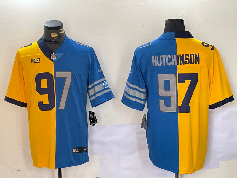 Men's Detroit Lions Aidan Hutchinson #97 Yellow/Blue Game Jersey1 football jersey product view 1