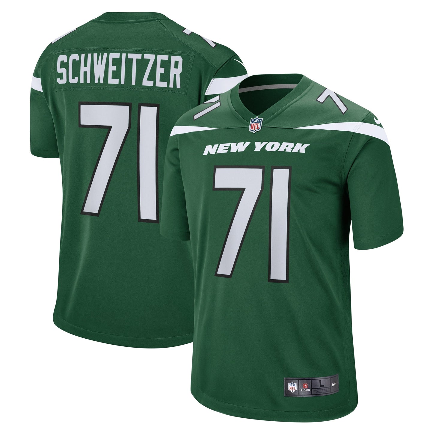 Wes Schweitzer New York Jets Game Jersey - Green football jersey product view 1