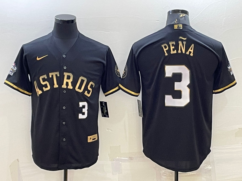 Men's Houston Astros Jeremy Pena #3 Black Replica Authentic Jersey1 baseball jersey product view 1