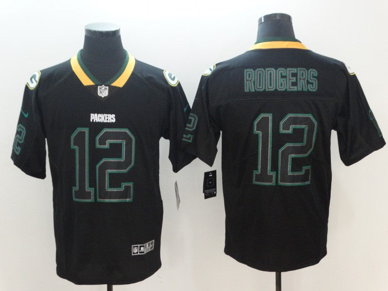 Men's Green Bay Packers Aaron Rodgers #12 Black Player Jersey1 football jersey product view 1