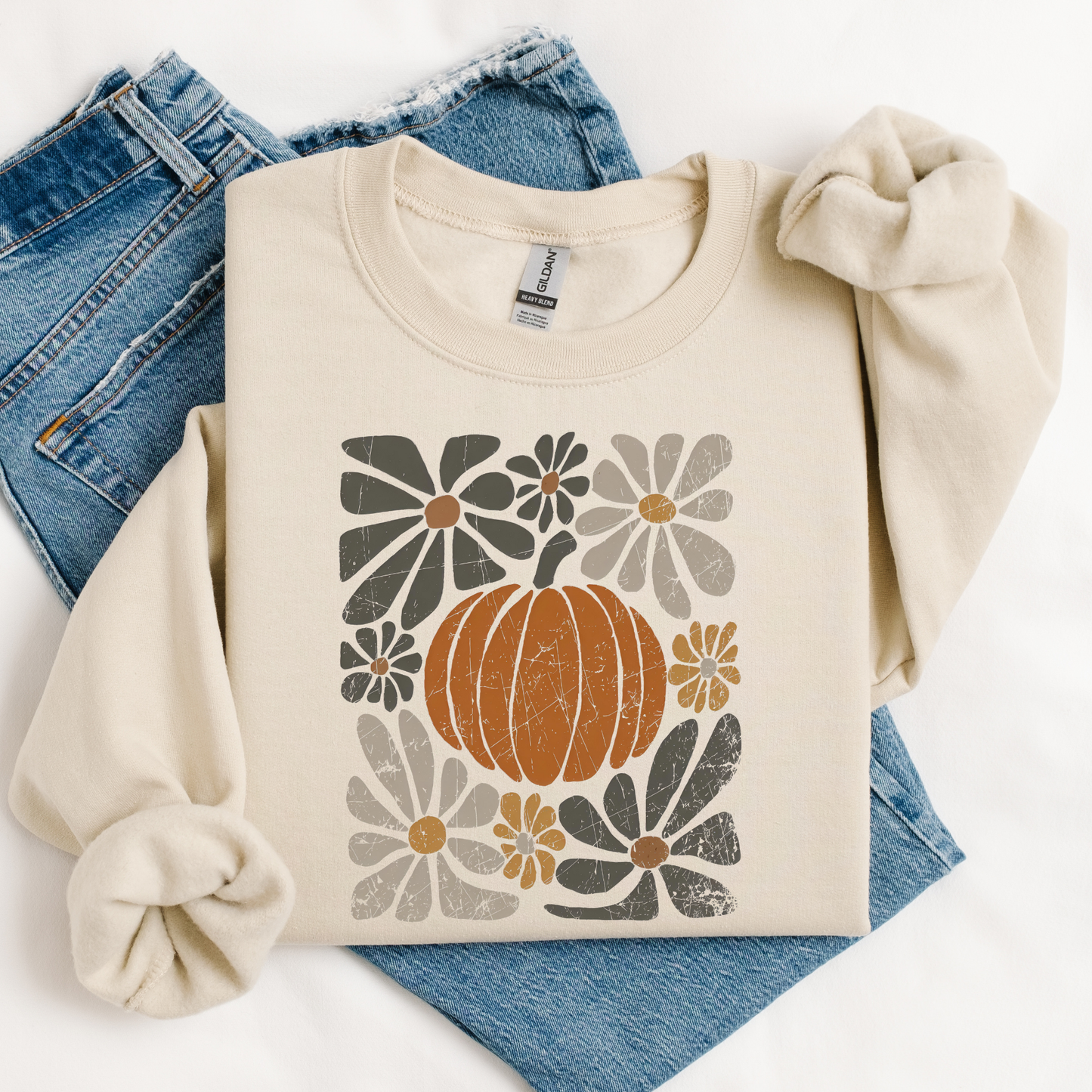Boho Abstract Floral Pumpkin Graphic Tee/Crewneck Unisex T-shirt, Sweatshirt, Hoodie, Long Sleeve Tee - T-Shirt, Sweatshirt, Hoodie