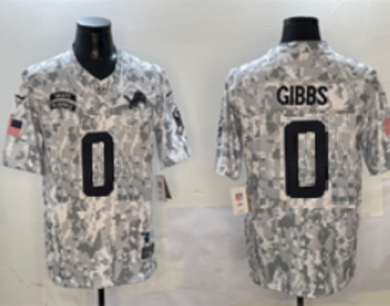 Men's Detroit Lions Jahmyr Gibbs #0 Arctic Camo 2024 Salute to Service Limited Jersey football jersey product view 1