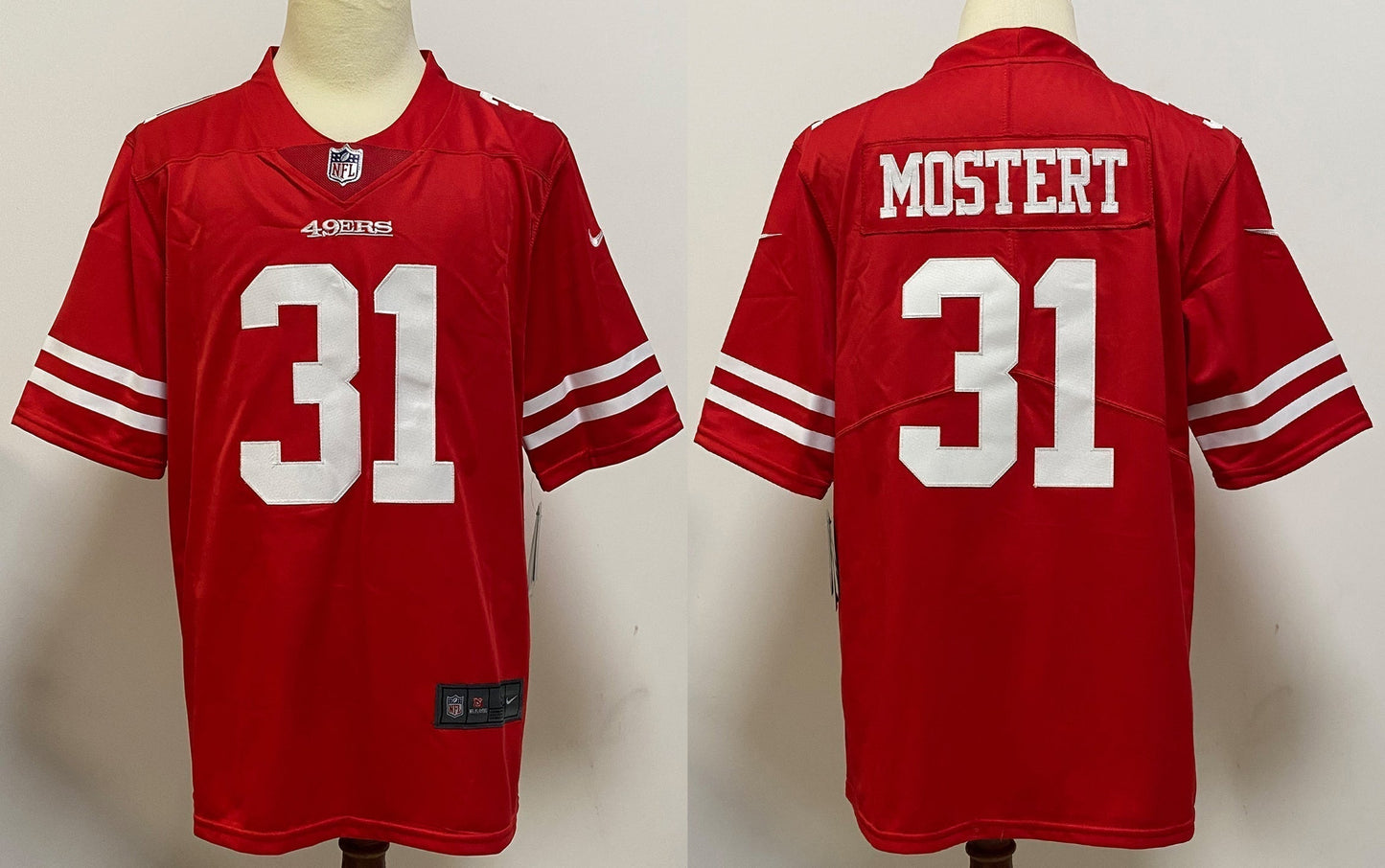 Men's San Francisco 49ers Raheem Mostert #31 Red Game Player Jersey1 football jersey product view 1