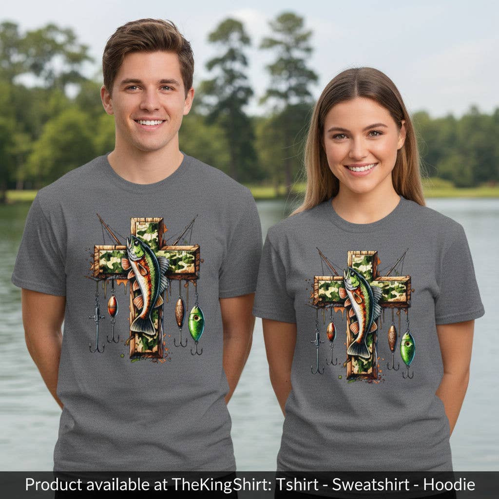 Camo Cross Bass Fishing Christian Graphic Shirts Unisex T-shirt, Sweatshirt, Hoodie, Long Sleeve Tee - T-Shirt, Sweatshirt, Hoodie