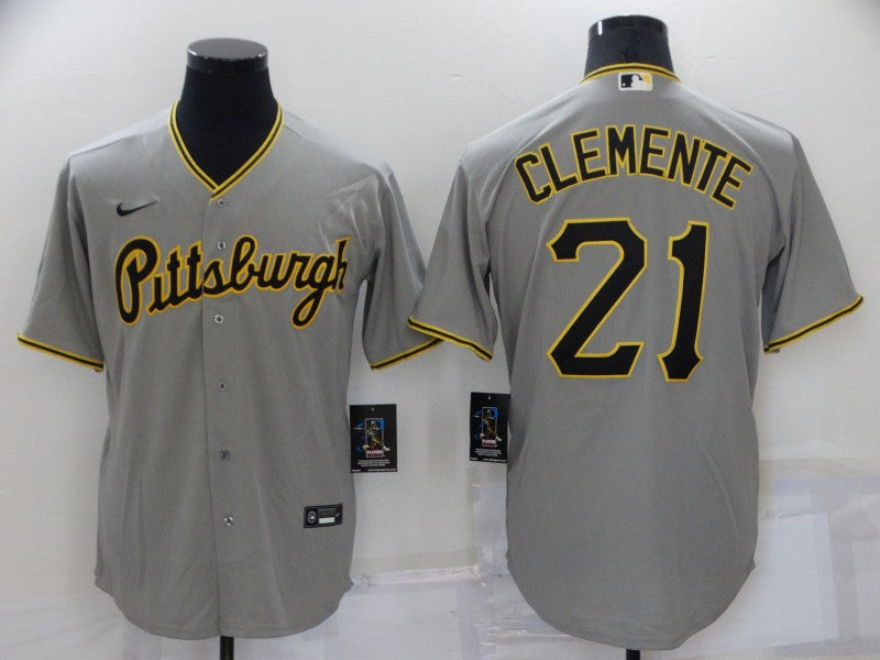 Men's Pittsburgh Pirates Roberto Clemente #21 Gray Replica Baseball Jersey baseball jersey product view 1