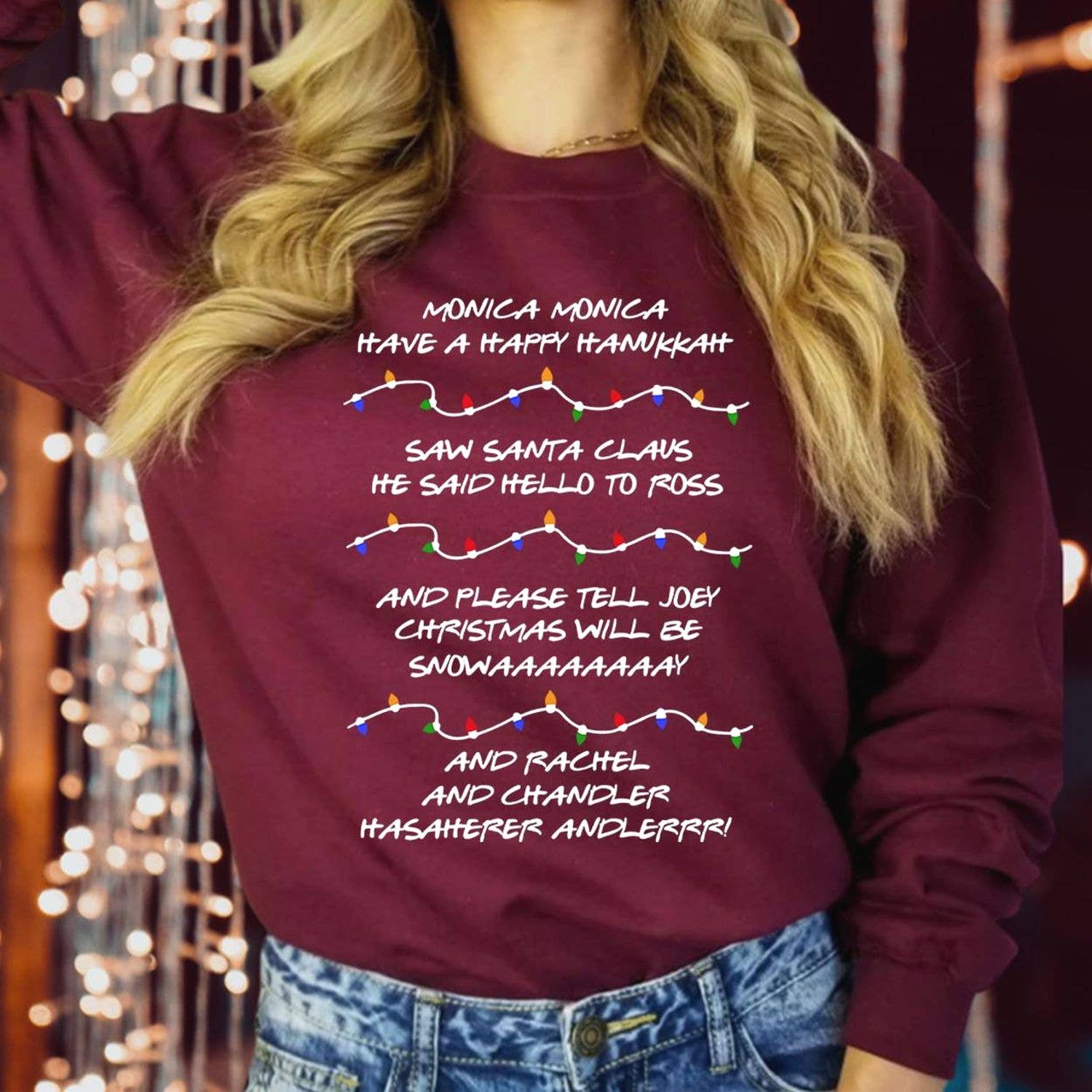 Monica Have A Happy Hanukkah Christmas Sweatshirt Jumper Unisex T-shirt, Sweatshirt, Hoodie, Long Sleeve Tee - T-Shirt, Sweatshirt, Hoodie