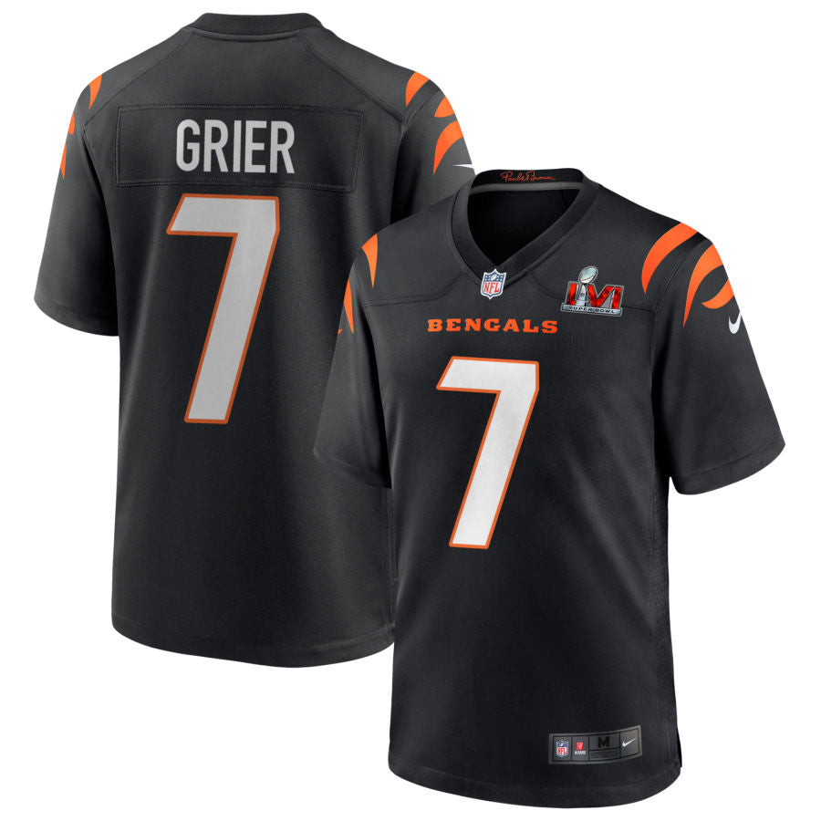 Will Grier Cincinnati Bengals Super Bowl LVI Game Jersey - Black football jersey product view 1