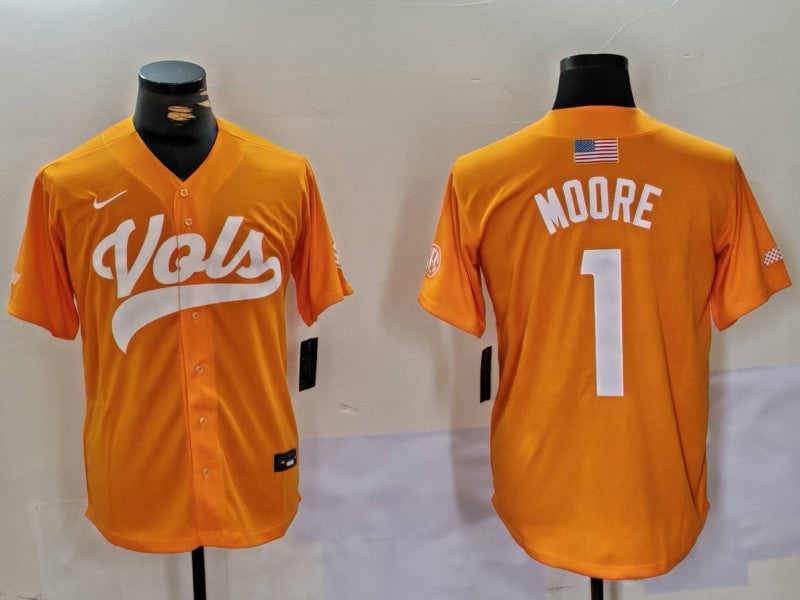 Men's Tennessee Volunteers Christian Moore #1 Orange Game Jersey sports jersey product view 1