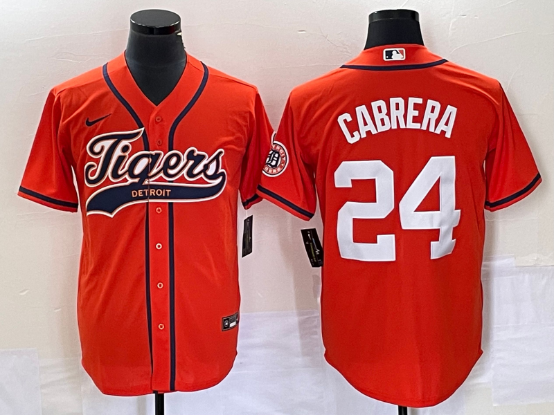 Men's Detroit Tigers Miguel Cabrera #24 Orange Replica Player Jersey Joint Edition baseball jersey product view 1