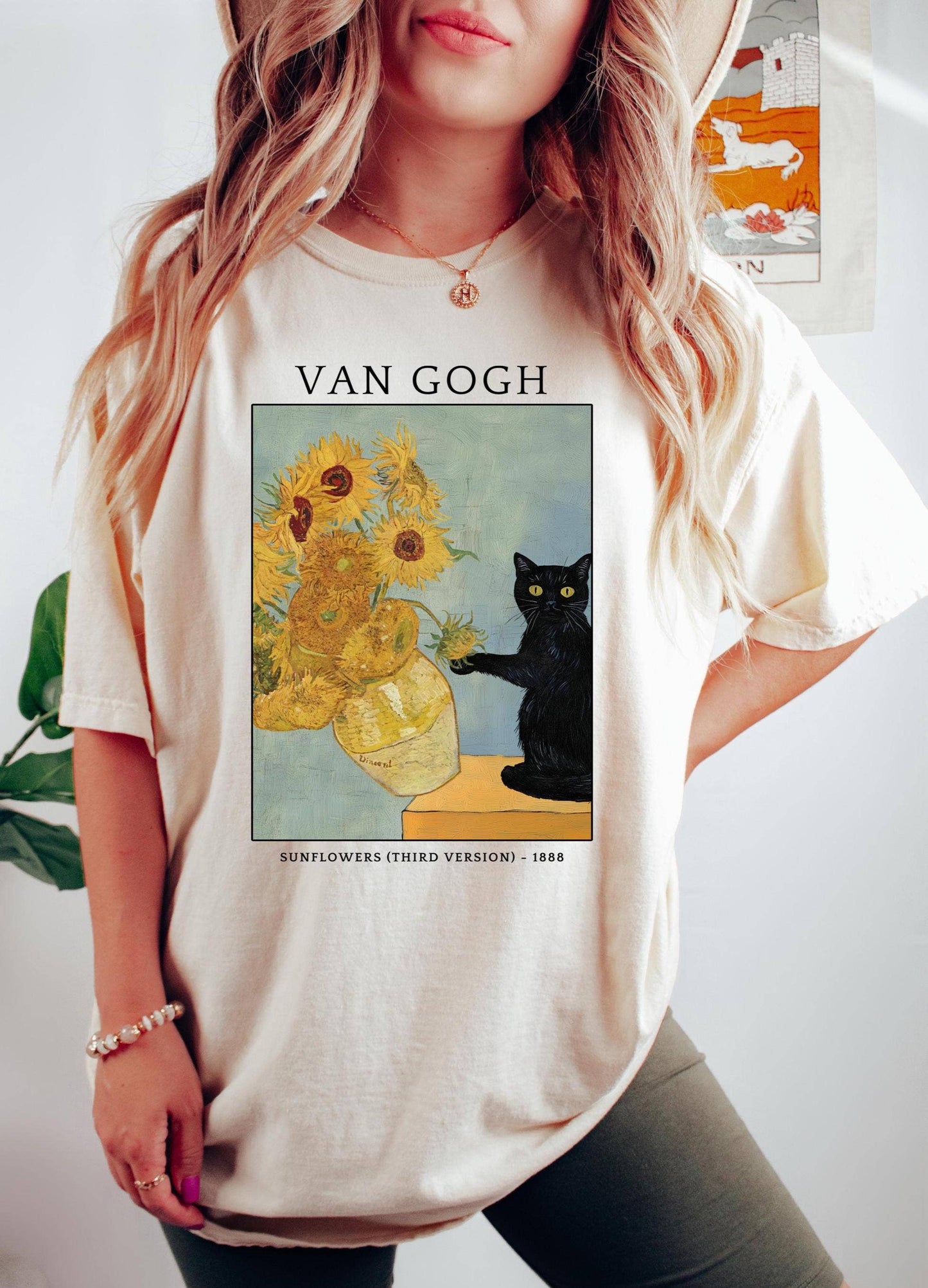 Vintage Art Cat Tee, Sunflower Aesthetic Shirt Unisex T-shirt, Sweatshirt, Hoodie, Long Sleeve Tee - T-Shirt, Sweatshirt, Hoodie