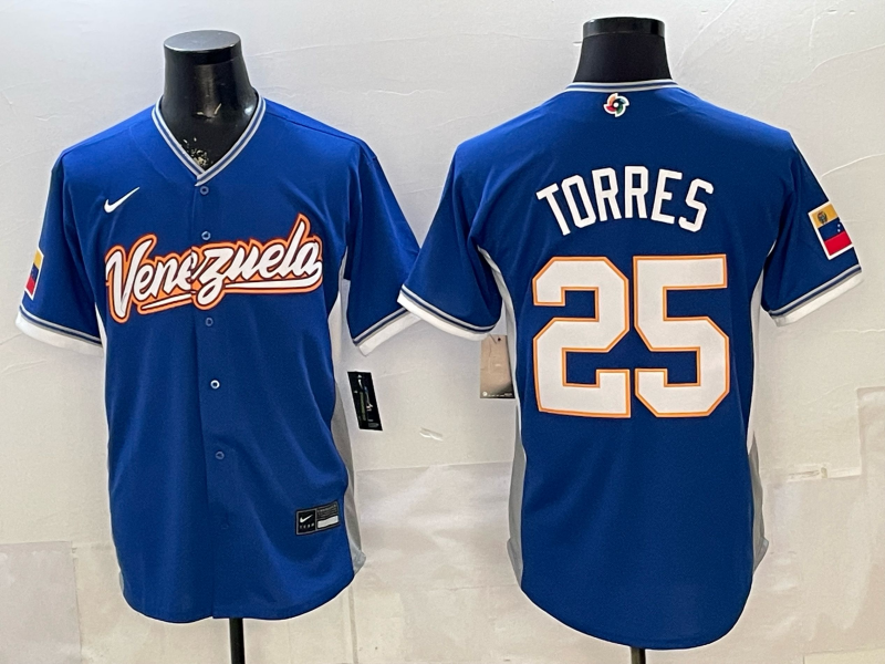 Men's Venezuela Baseball Gleyber Torres #25 Royal 2026 World Baseball Classic Stadium Jersey baseball jersey product view 1