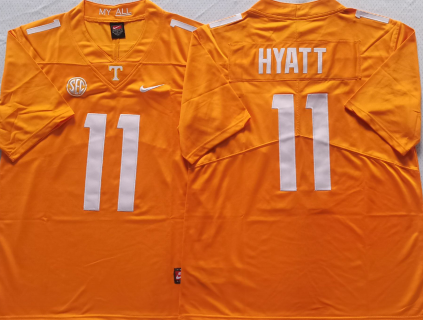 Men's Tennessee Volunteers Jalin Hyatt Orange Player Game Jersey sports jersey product view 1