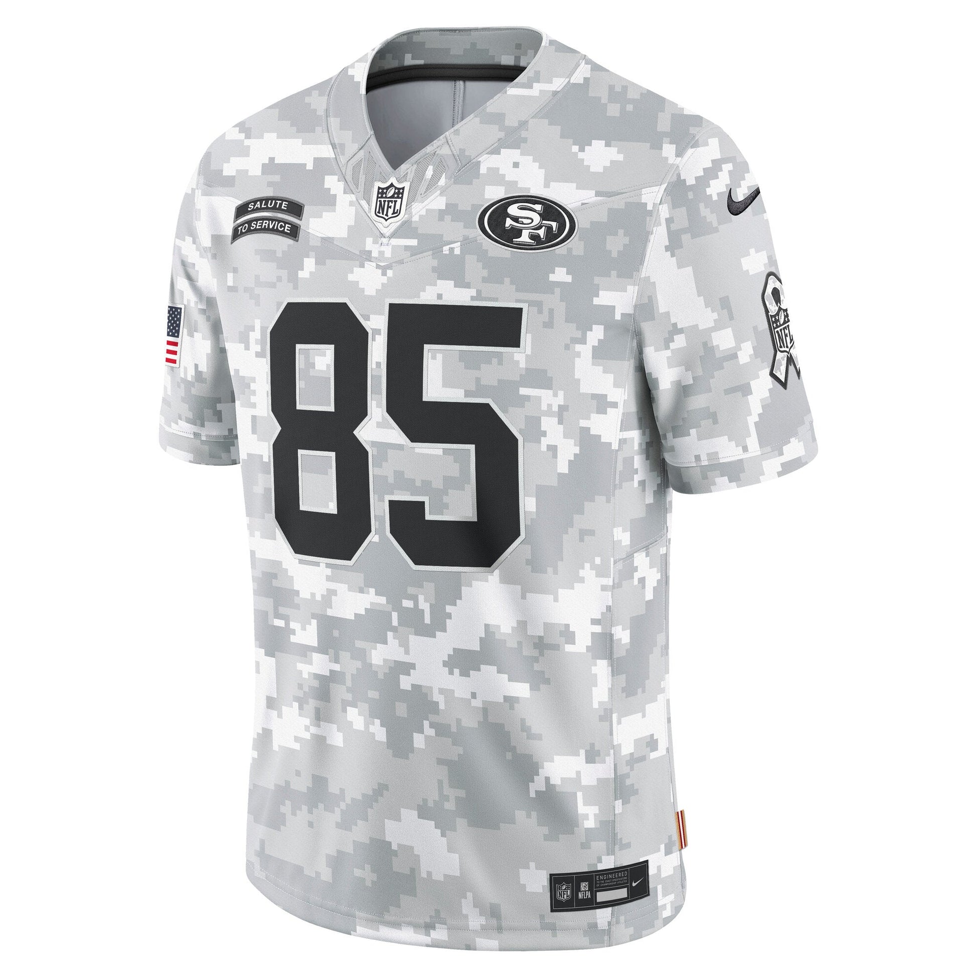George Kittle San Francisco 49ers 2024 Salute to Service Limited Jersey - Arctic Camo football jersey product view 2