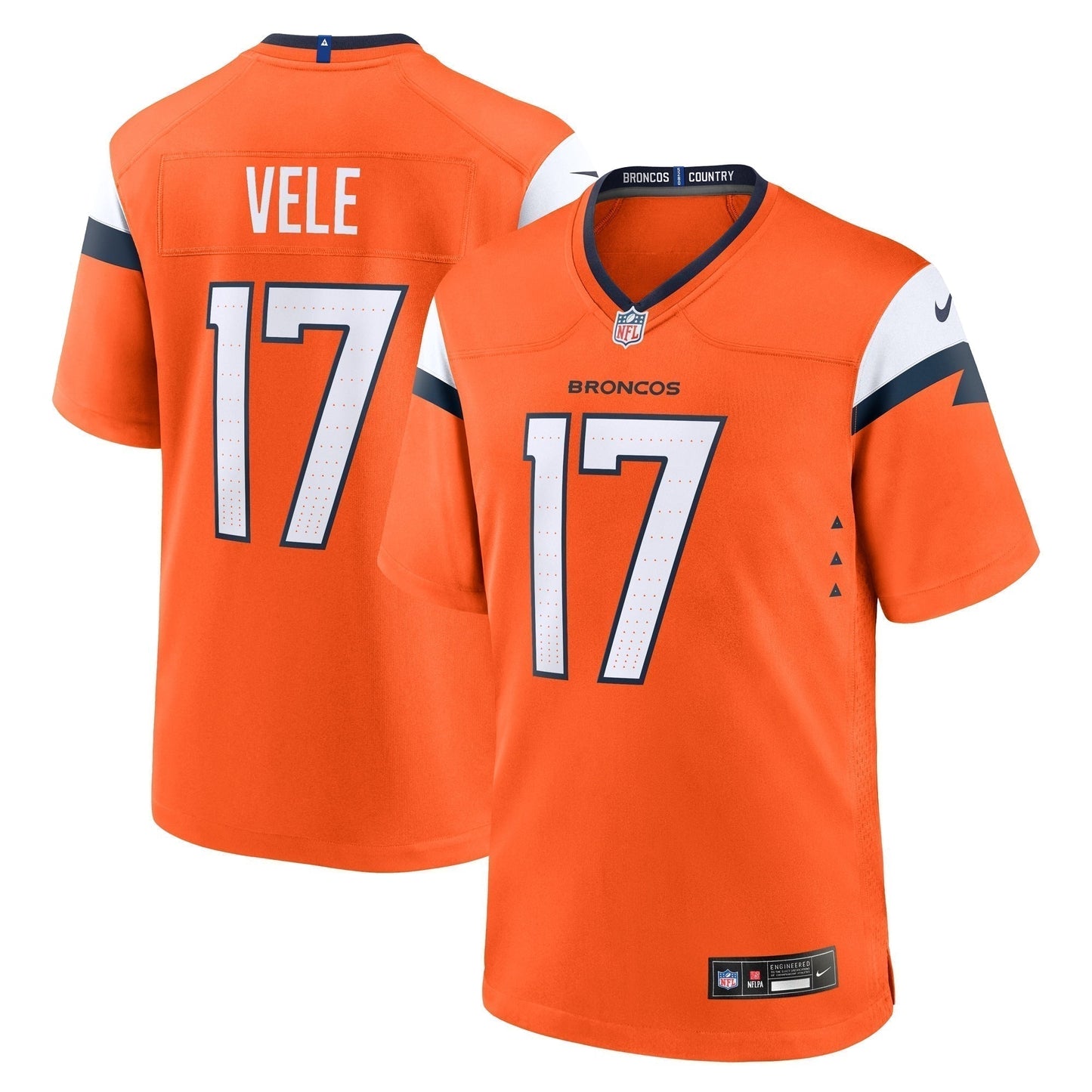 Devaughn Vele Denver Broncos Team Game Jersey - Orange football jersey product view 1