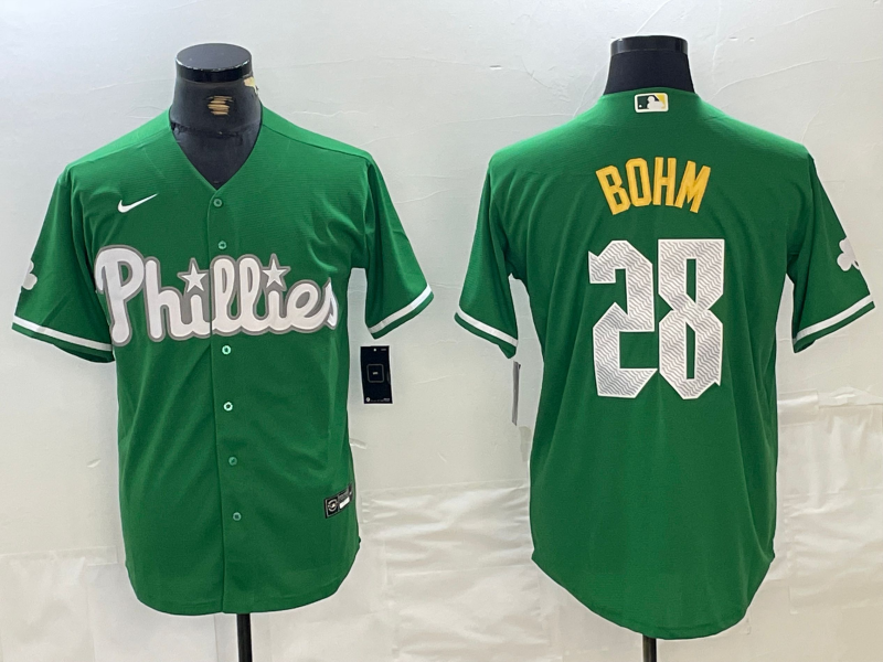 Men's Philadelphia Phillies Alec Bohm #28 Green Replica Player Jersey baseball jersey product view 1