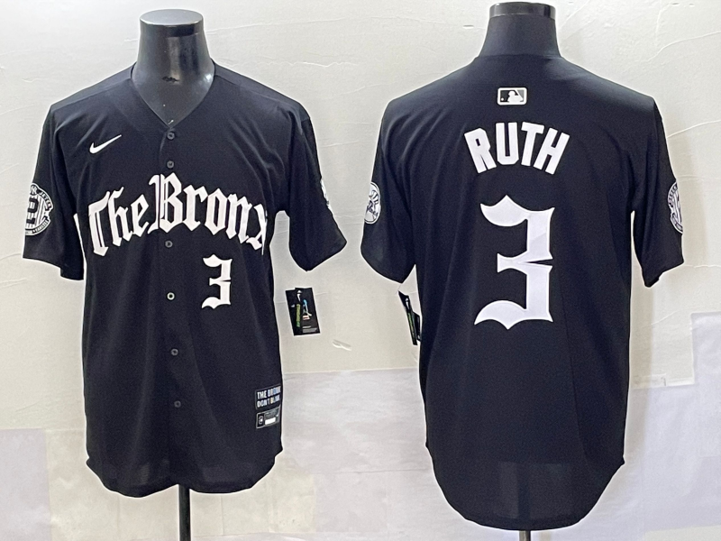 Men's New York Yankees Babe Ruth #3 Black Alternate Limited Player Jersey baseball jersey product view 1