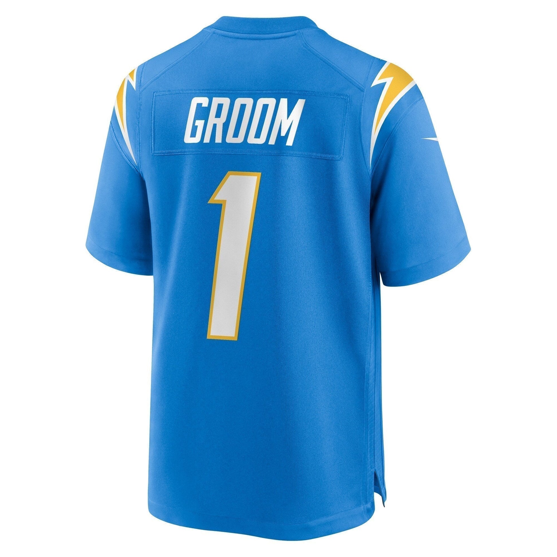 Number 1 Groom Los Angeles Chargers Game Jersey - Powder Blue football jersey product view 3