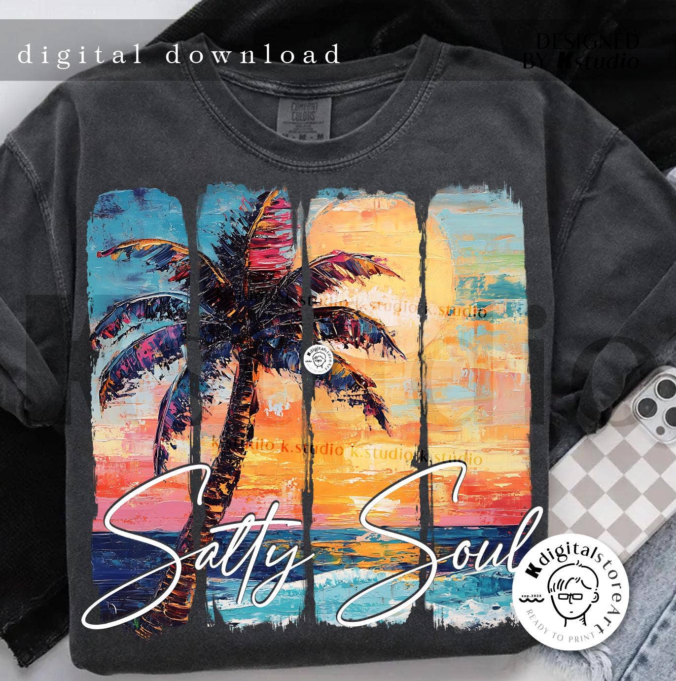 Salty Soul Summer Beach Shirt Retro Design Unisex T-shirt, Sweatshirt, Hoodie, Long Sleeve Tee - T-Shirt, Sweatshirt, Hoodie