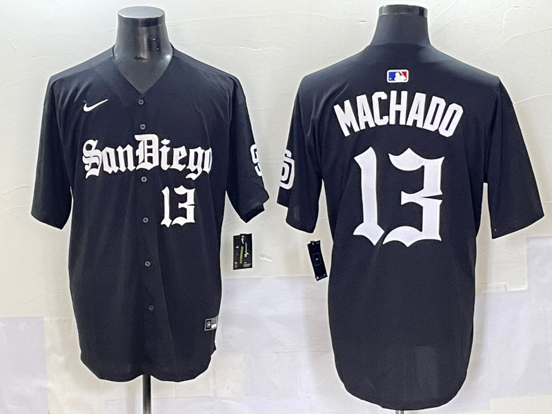 Men's San Diego Padres Manny Machado #13 Black Game Player Jersey baseball jersey product view 1