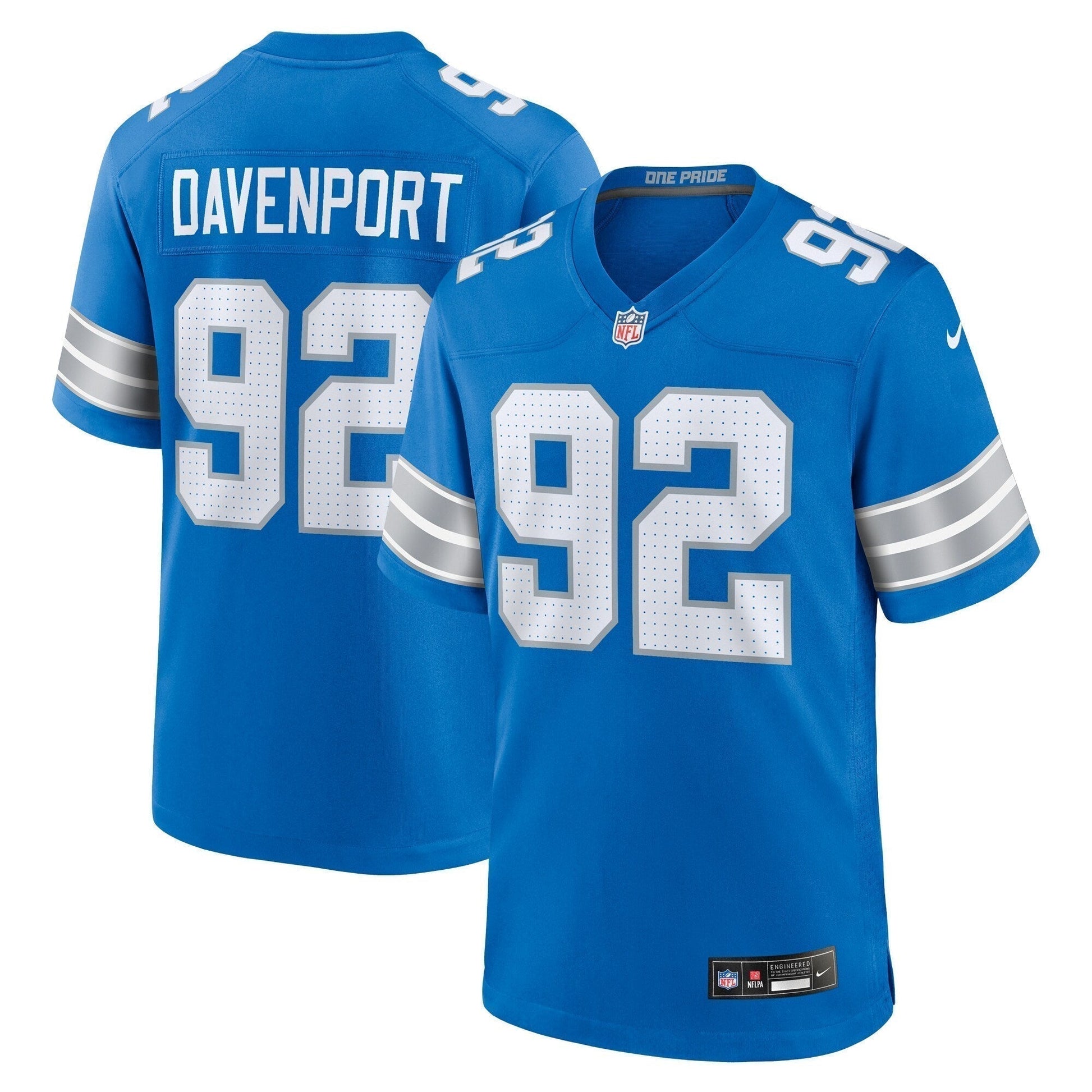 Marcus Davenport Detroit Lions Team Game Jersey - Blue football jersey product view 1