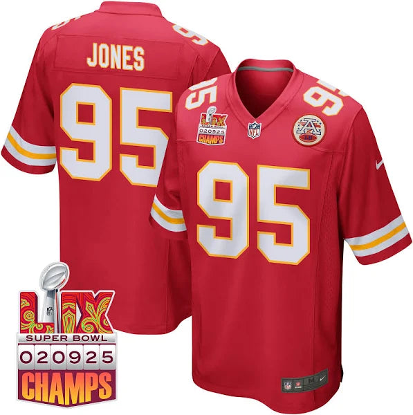 Chris Jones 95 Kansas City Chiefs Super Bowl LIX Champions Patch Game Men Jersey - Red football jersey product view 1