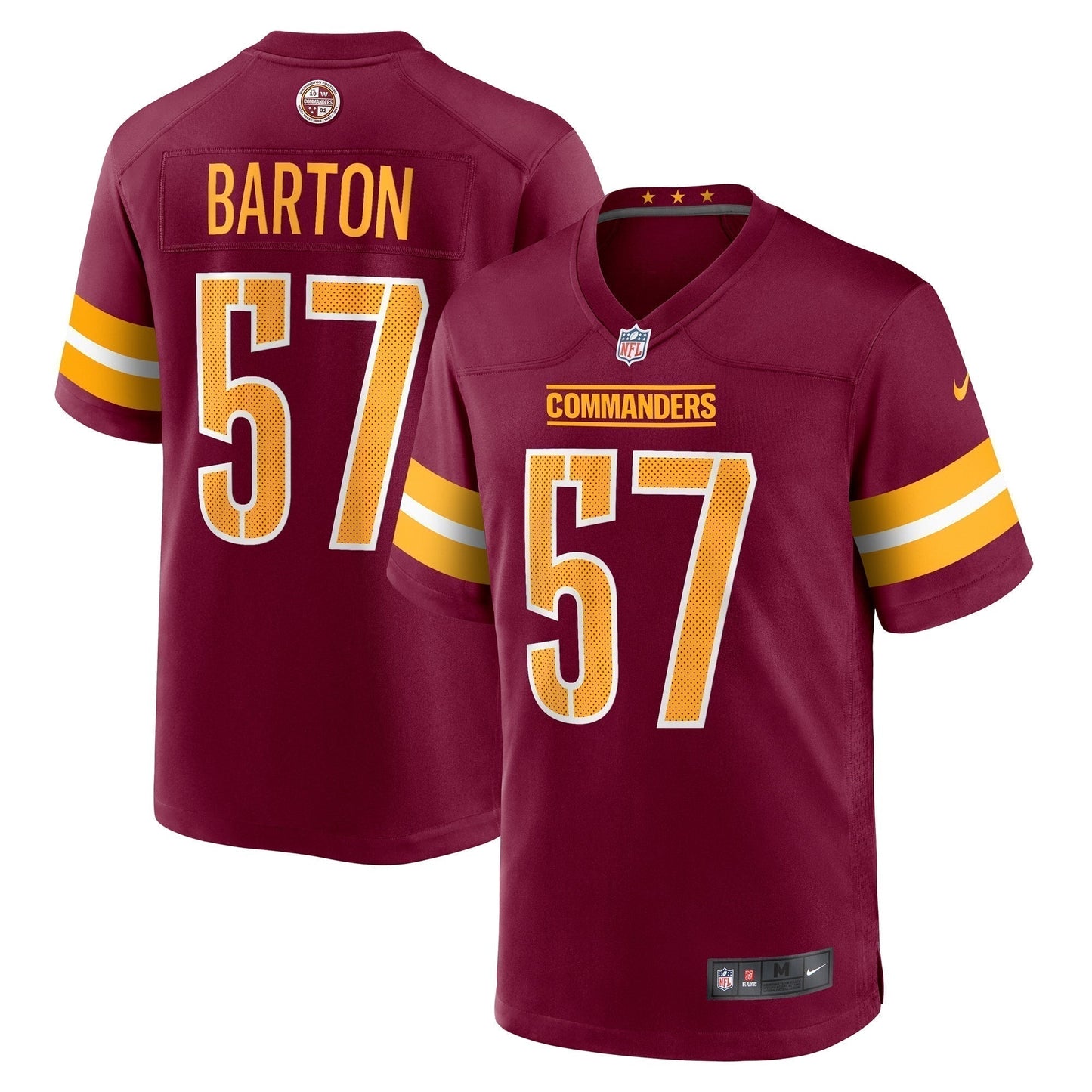 Cody Barton Washington Commanders Game Jersey - Burgundy football jersey product view 1