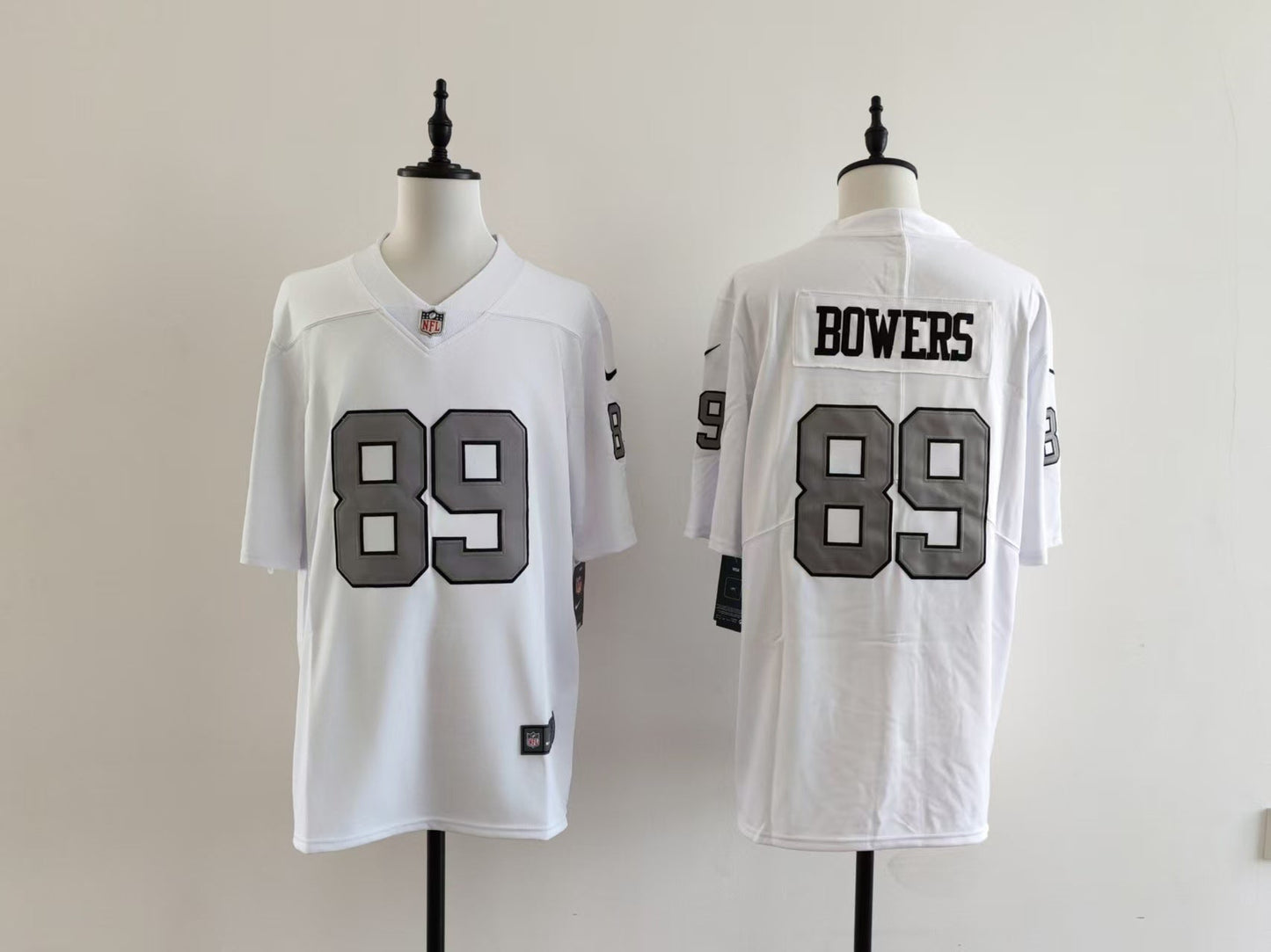 Men's Oakland Raiders Brock Bowers Jersey - White-Silver Numbers football jersey product view 1