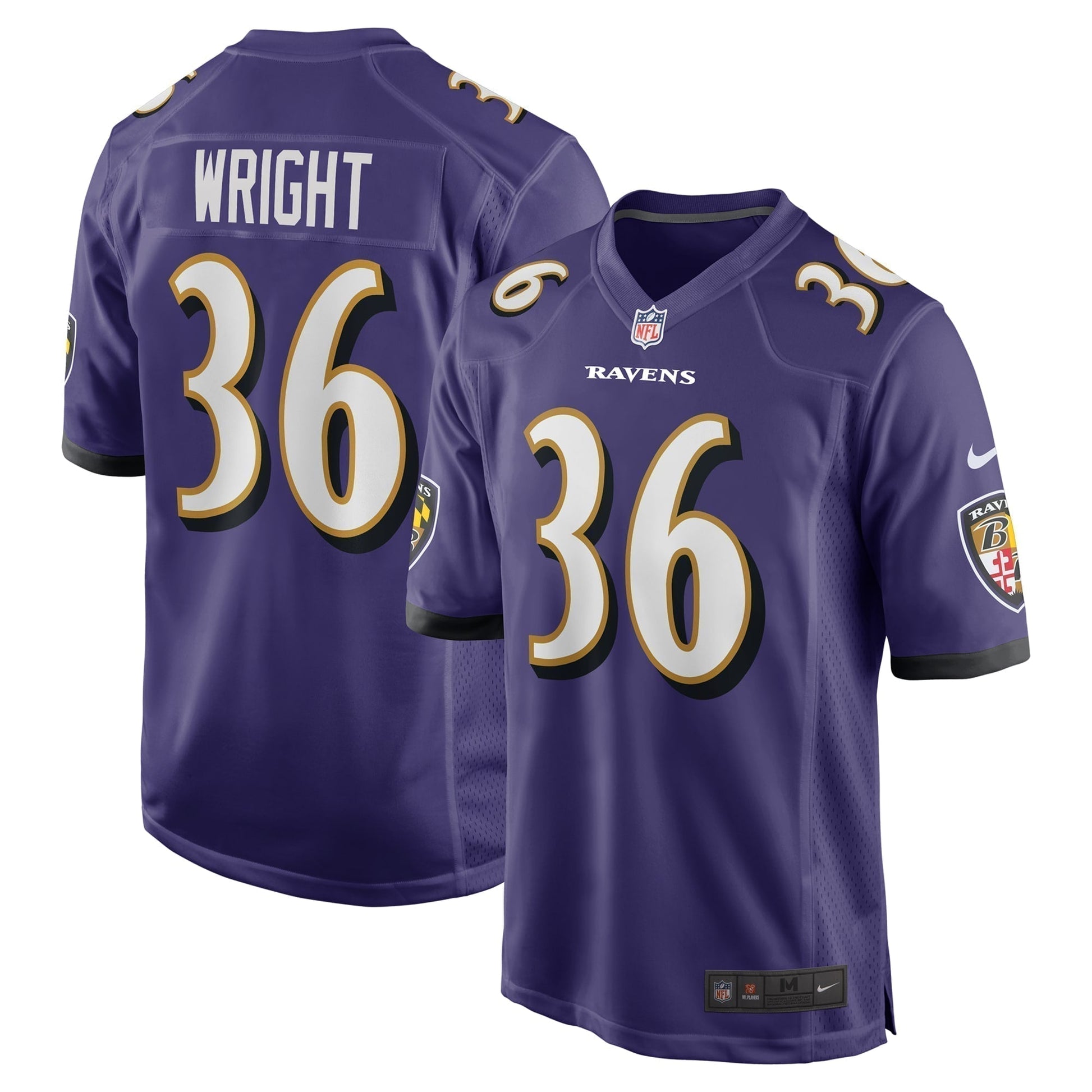 Owen Wright Baltimore Ravens Team Game Jersey - Purple football jersey product view 1