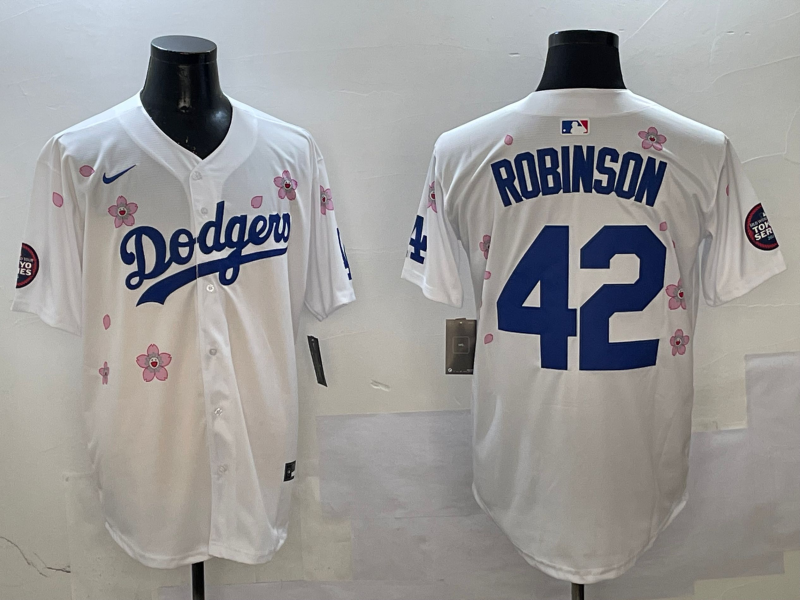 Men's Los Angeles Dodgers Jackie Robinson White Alternate Replica Player Jersey baseball jersey product view 1